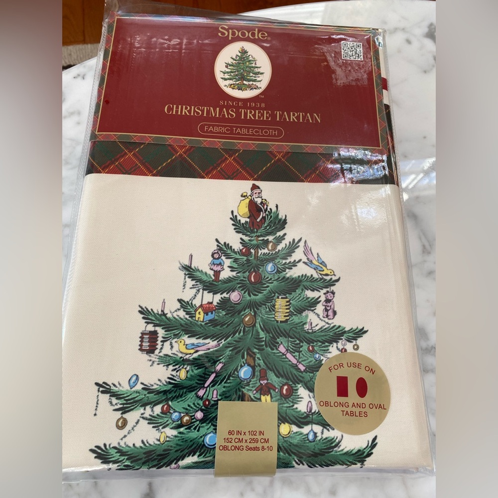 Spode 60 x 102 Christmas Tree Tartan Red and Green Fabric Tablecloth